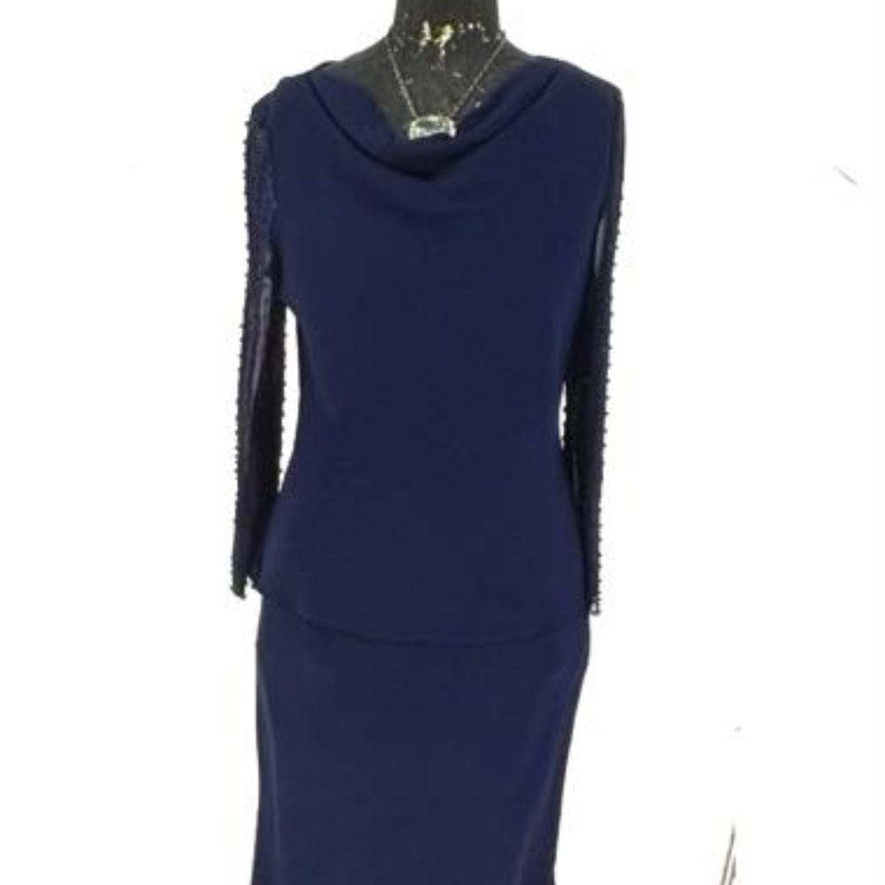 SL Fashions Navy Two Piece Occasion Long Skirt Set Size 14